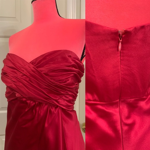 Red silk Le Chateau strapless top w/ruching detail - Picture 5 of 8